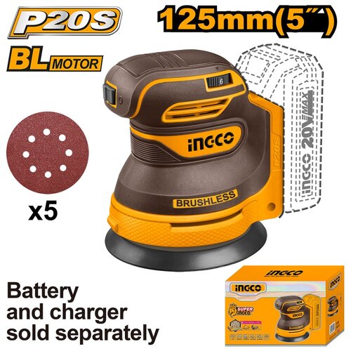 Ingco Brusilica vibraciona AKU 20V 125mm bez baterije CROSLI2002 Slike