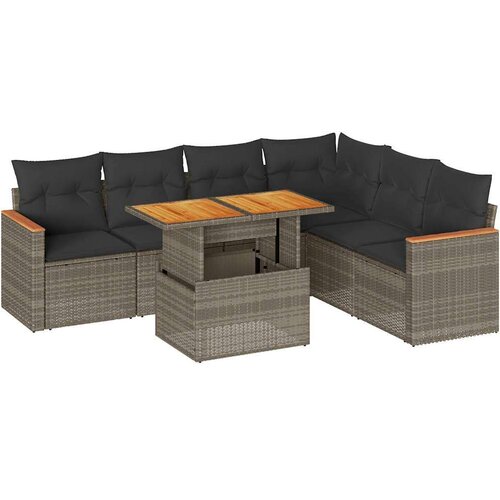 VidaXL 7-dijelni set vrtnih sofa poliratan i bagrem s jastucima sivi Slike