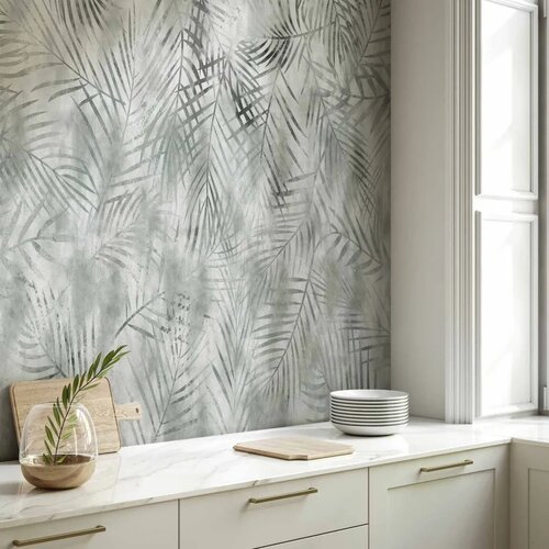  Foto tapeta - Minimalist landscape - nature motif with grey exotic leaves 100x70 Slike