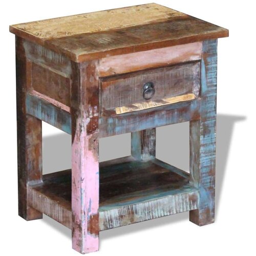  Bočni stolić s 1 ladicom masivno obnovljeno drvo 43x33x51 cm Slike