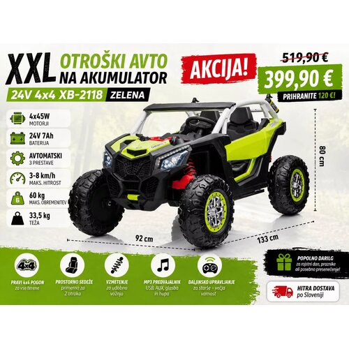 Lean Toys Xxl otro&scaron;ki avto na akumulator 24V 4x4 XB-2118 Zelena Cene