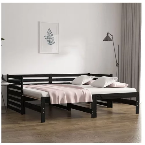 Izvlečna dnevna postelja črna 2x(90x190) cm trdna borovina