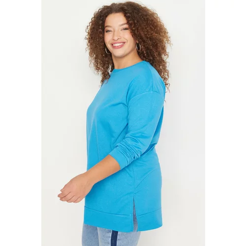 Trendyol Curve Blue Slit Detailed Thin Knitted Sweatshirt