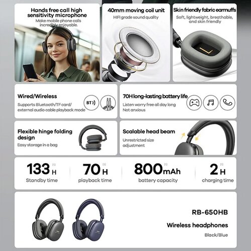 Remax Bluetooth slušalice RB-650HB crna Cene