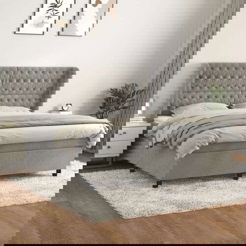  Box spring postelja z vzmetnico svetlo siva 180x200 cm žamet, (20788941) Slike