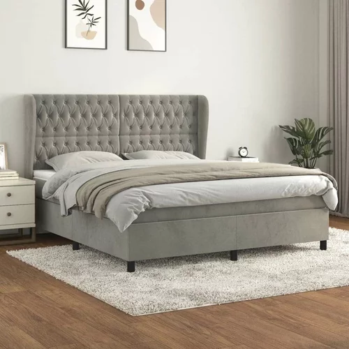  Box spring postelja z vzmetnico svetlo siva 180x200 cm žamet, (20788941)