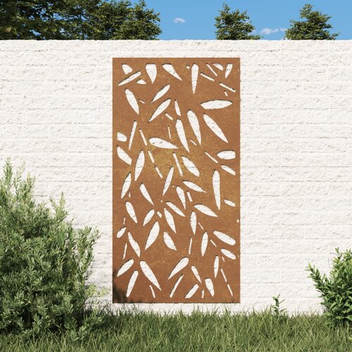 VidaXL Vrtni zidni ukras 105x55 cm čelik COR-TEN uzorak li&amp;scaron;ća bambusa Slike