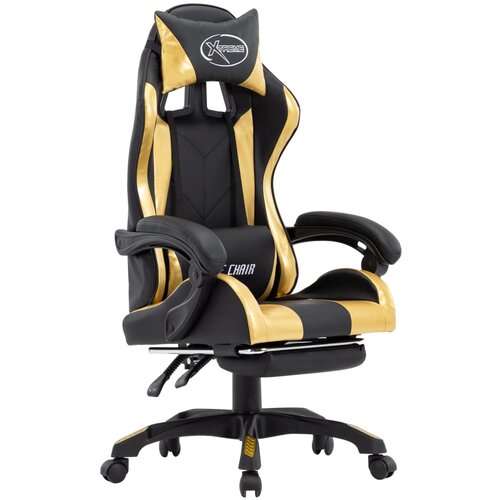 VidaXL racing stol z oporo za noge zlato in črno umetno usnje Slike