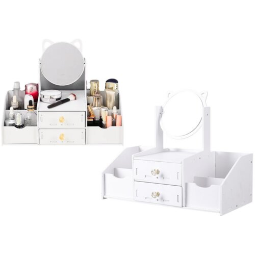  Small Children&amp;#039;s Dressing Table, Mirror With Handles, Wooden Drawers, White Slike