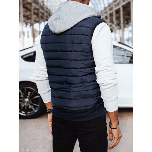 DStreet Men's quilted hooded vest, navy blue Slike