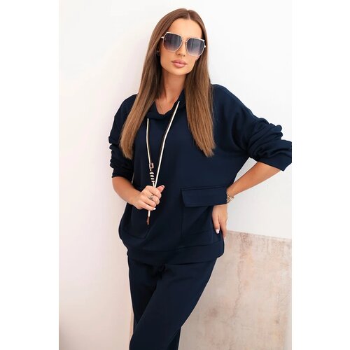 Kesi Włoski Women's set buttery hoodie and pants with a belt navy Cene