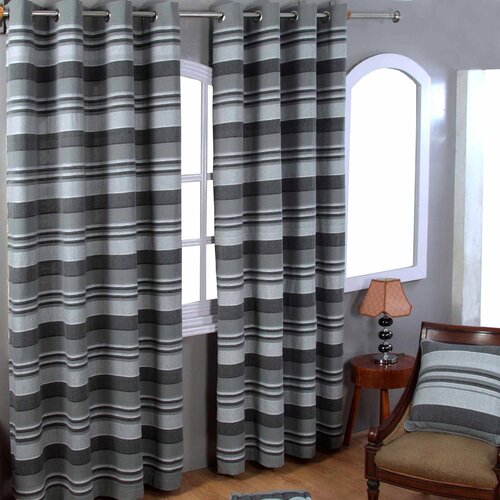 HOMESCAPES Cotton Morocco Striped Grey Curtain Pair, 165x183 cm Drop, (20749504) Cene