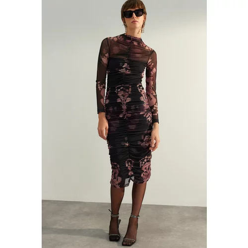 Trendyol Limited Edition Multicolored Gradient Fitted Dress with Knitting Lined Tulle