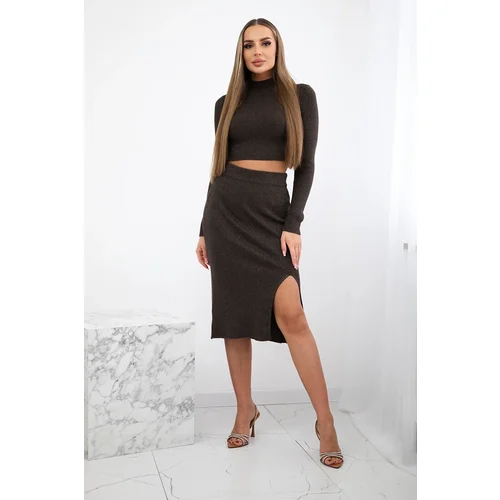 Kesi Włoski Ribbed Set Blouse + Skirt brown