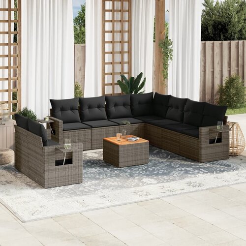 vidaXL 10-dijelni set vrtnih sofa od poliratana s jastucima sivi Cijene