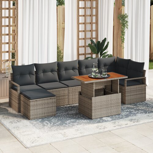 VidaXL Set od 8 dijelova vrtnih sofa s jastučićima Siva Poli Ratan Slike