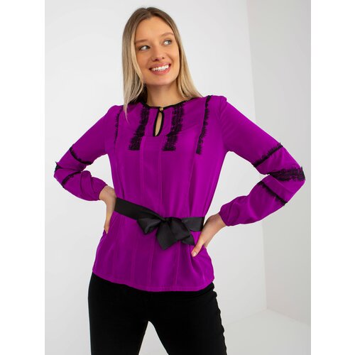 Fashion Hunters Purple formal blouse with tie belt Slike