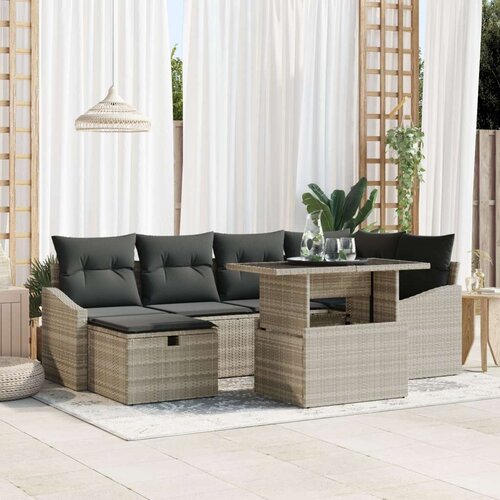 VidaXL 7 delni vrtni sofa set z blazinami svetlo siva poli ratan Slike
