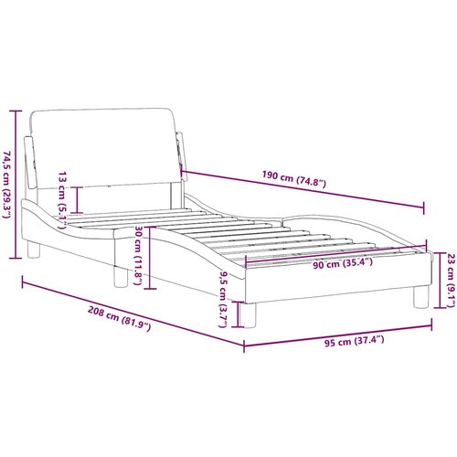  Okvir za krevet Dover crno-bijeli 90x190 cm umjetna koža Slike