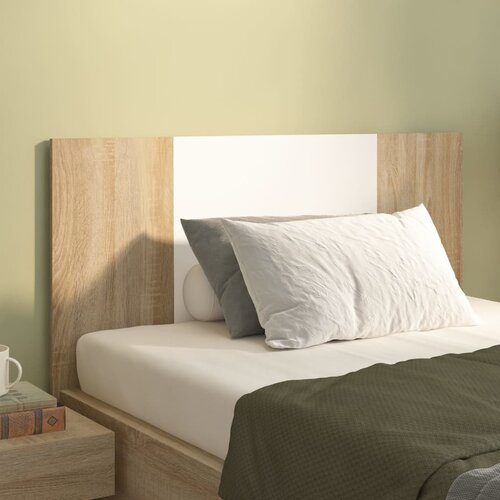 VidaXL Posteljno vzglavje belo in sonoma hrast 120x1,5x80cm konst. les Slike