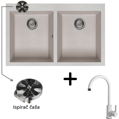  Sudoper Elleci Quadra 350 + slavina C01 Bianco + ispirač čaša Cene