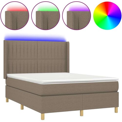  Krevet box spring s madracem LED smeđesivi 140x200 cm tkanina Slike
