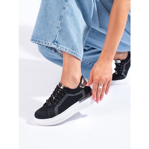 SHELOVET Textile sneakers on the platform black Slike