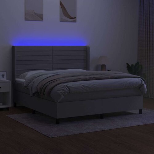  Krevet box spring s madracem LED svjetlosivi 160x200 cm tkanina Slike