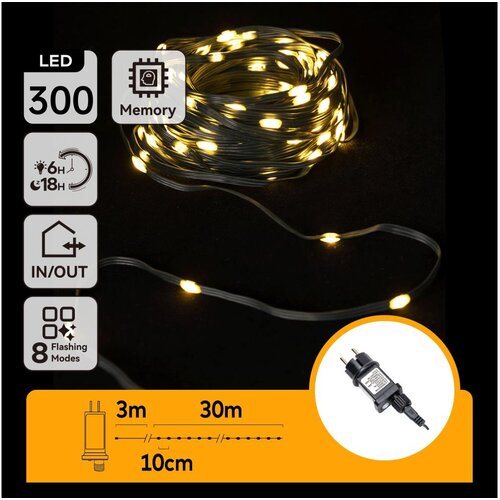 Aigostar LED spoljni božićni niz lampica 300x LED / 8 funkcija, 33 m, IP44, topla bela Slike