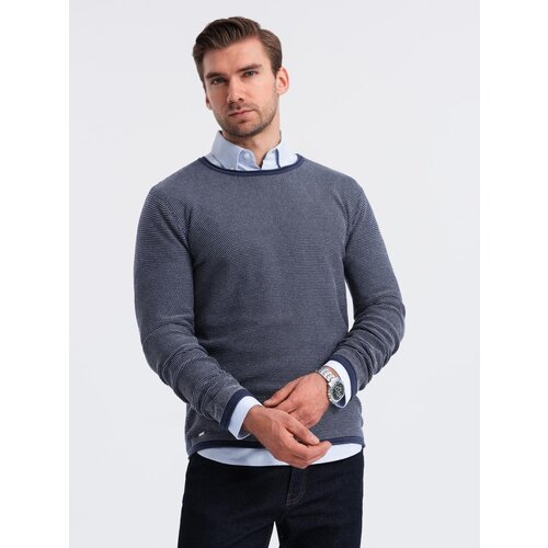 Ombre Knitted men&amp;#039;s RELAXED FIT sweater with patterns - navy blue Slike