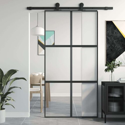 vidaXL Drsna vrata črna 102,5x205 cm kaljeno steklo in aluminij Cene