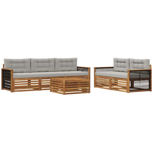 vidaXL Zunanja garnitura za sedenje 6 pcs Naravna in svetlo siva, (5000279633) Cene