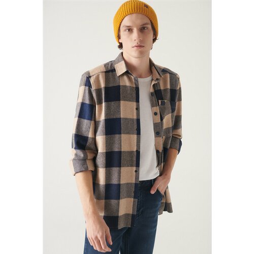 Avva Men's Navy Blue Oversized Lumberjack Shirt with Pocket Slike