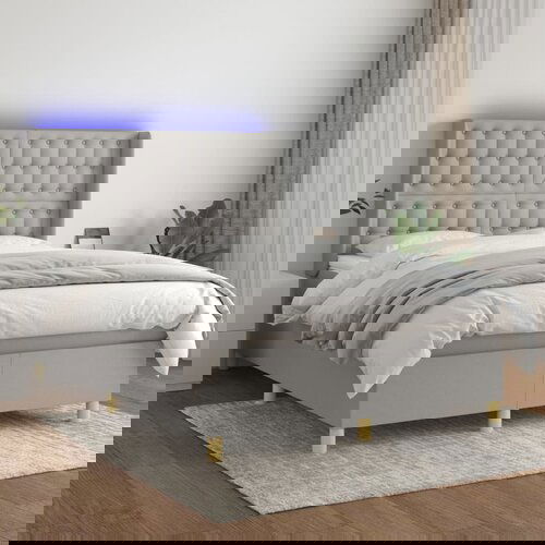 VidaXL Krevet box spring s madracem LED svjetlosivi 140x200 cm tkanina Slike