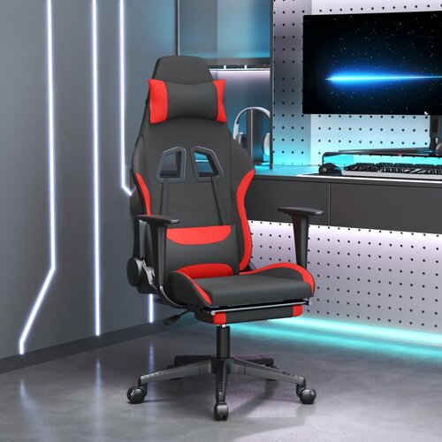 vidaXL Masažni gaming stol z oporo za noge črno in rdeče blago Cene