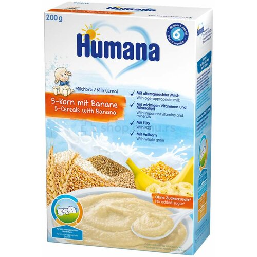 Humana mlečna kašica sa 5 vrsta žitarica i bananom, 200 g Cene
