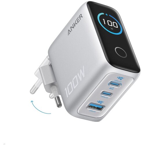 Anker 100W GaN Smart Display punjač s 3 priključka Siva Slike