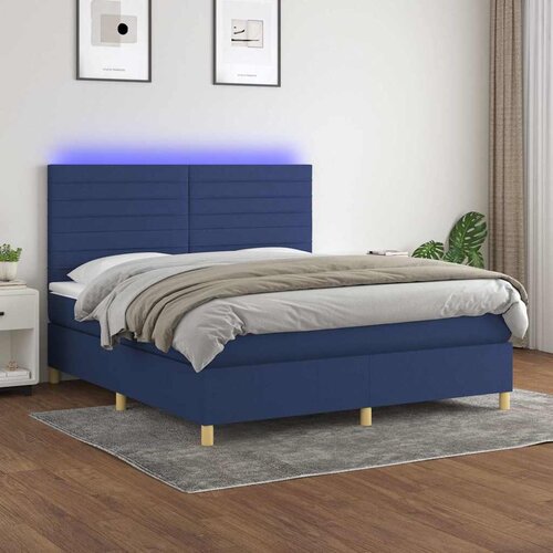  box spring s madracem LED plavi 160x200 cm od tkanine Cijene