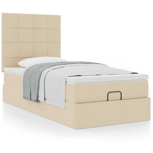 VidaXL Otomanski posteljni okvir z vzmetnico krem 100x200 cm blago Slike