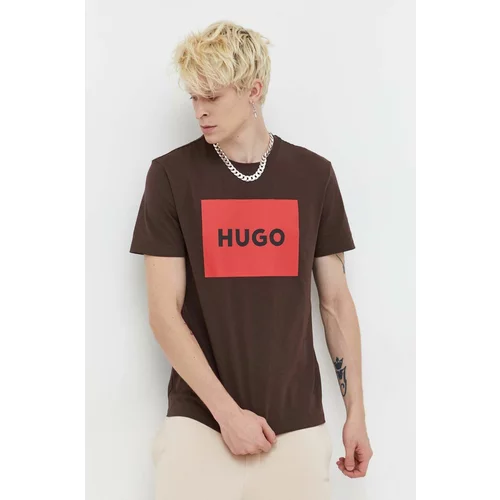 Hugo Bombažna kratka majica rjava barva