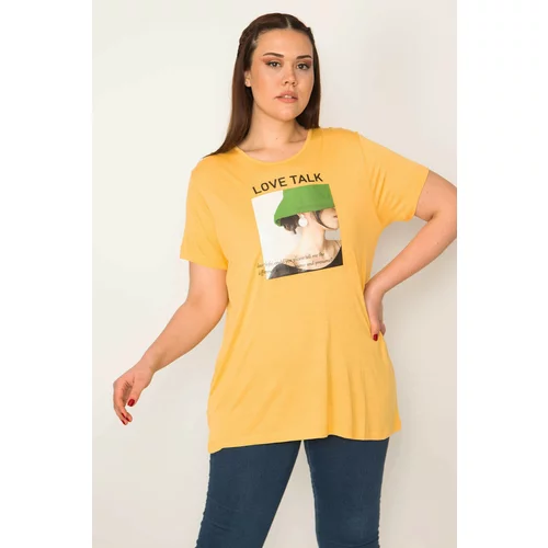 Şans Women's Plus Size Yellow Digital Printed Blouse