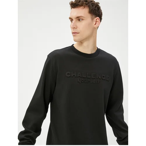 Koton Embroidered Motto Sweater Crew Neck Textured