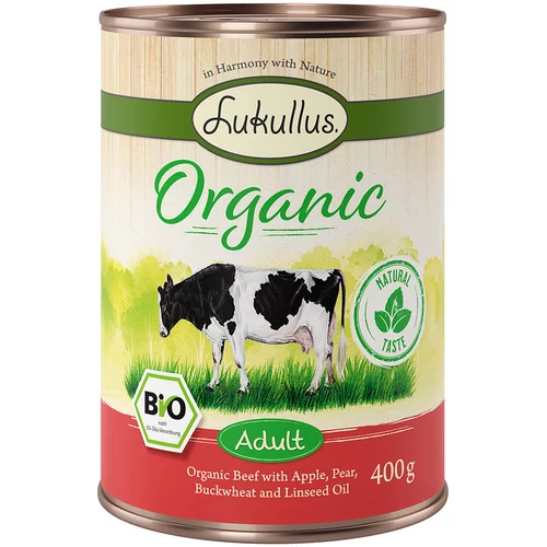 Lukullus Ekonomično pakiranje Organic 24 x 400 g Adult govedina s jabukom (bez glutena)