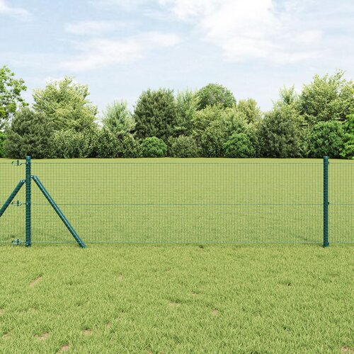 VidaXL Varjena žičnata ograja z 13 stebrički Zelena 0.4x25 m Jeklo Slike