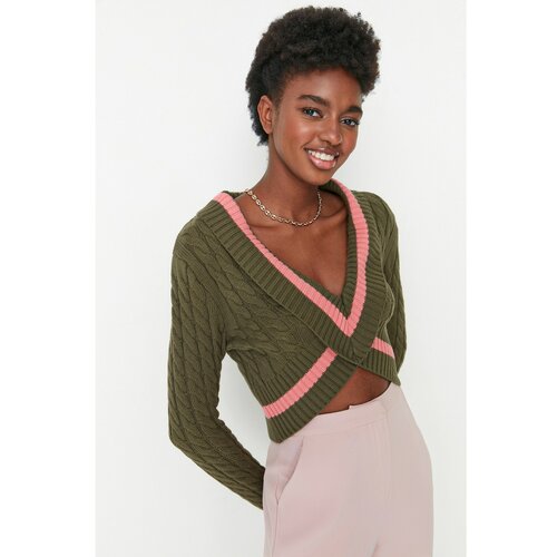 Trendyol Khaki Crop Knit Detailed Knitwear Sweater Slike