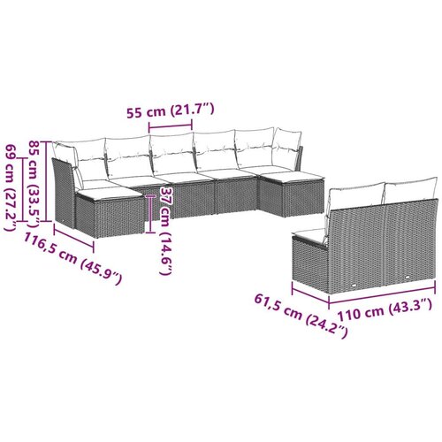vidaXL 9-dijelni set vrtnih sofa od poliratana s jastucima svjetlosivi Cene