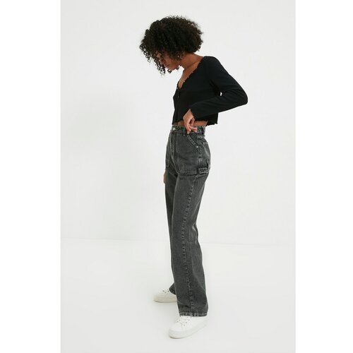 Trendyol anthracite Pocket Detailed High Waist 90's Wide Leg Jeans Slike