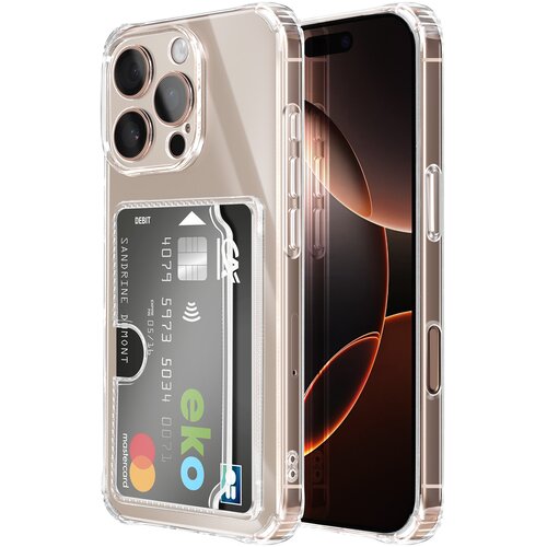 AVIZAR Ovitek za iPhone 16 Pro Max &ndash; vgrajen žep za kartice in ojačani vogali, Prozorna, (5000274573) Cene