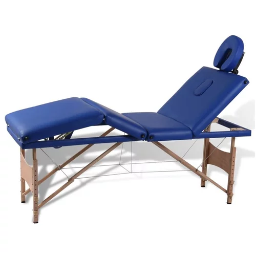  Modra zložljiva masažna miza s 4 območji in lesenim okvirjem
