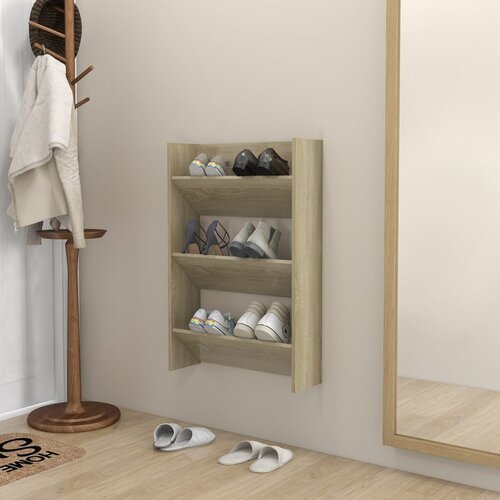 VidaXL Stenska omara za čevlje sonoma hrast 60x18x90 cm iverna plo&amp;scaron;ča Slike